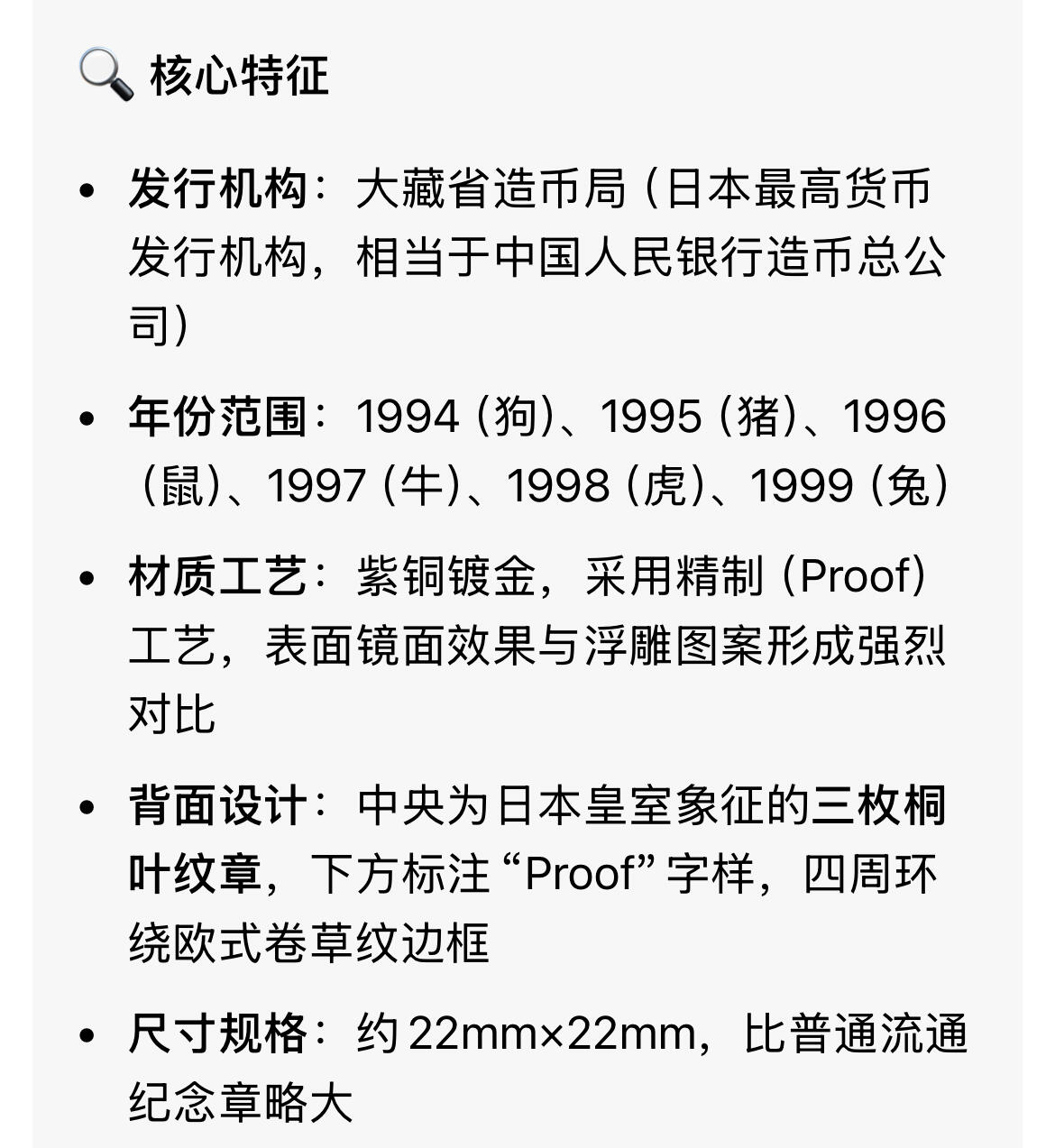 回流0119 日本大藏省造币局（现财务省造币局）在1994–1999年间发行的方形生肖精制纪念铜章 属于日本官方生肖纪念章系列的高端版本