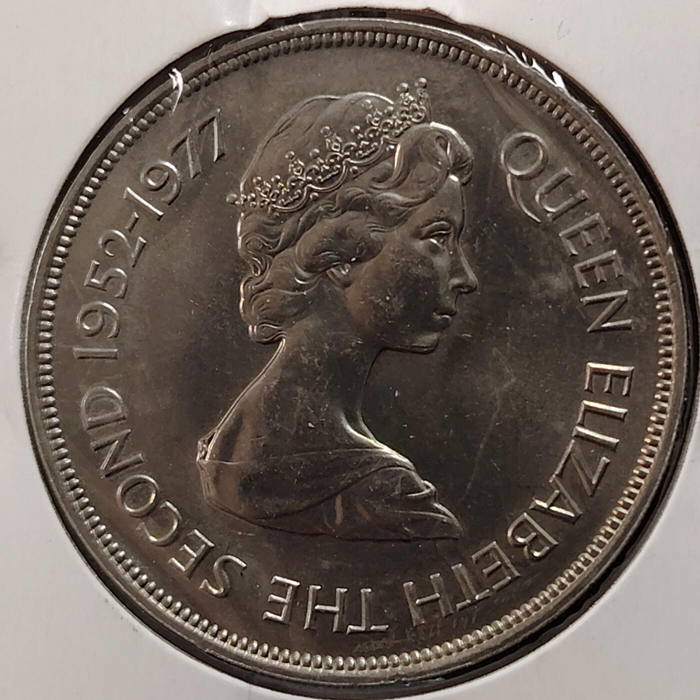 布加迪🐬～世界钱币(上海)🌾第 269 期 /  各国套币和散币 泽西岛 1977年 25便士 克朗币 原光好品