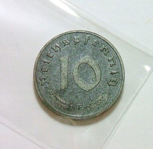 极稀 盟军占德国 1945年F版10芬尼拔毛鹰 精制PROOF版