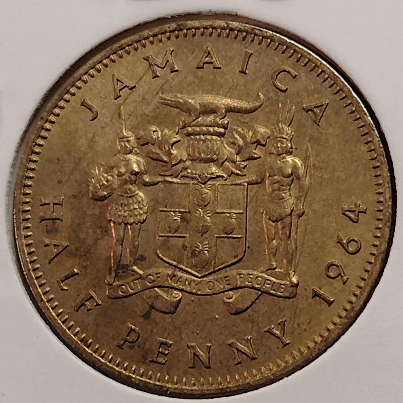 布加迪🐬～世界钱币(上海)🌾第 269 期 /  各国套币和散币 英属牙买加🇯🇲 1964年 1/2便士