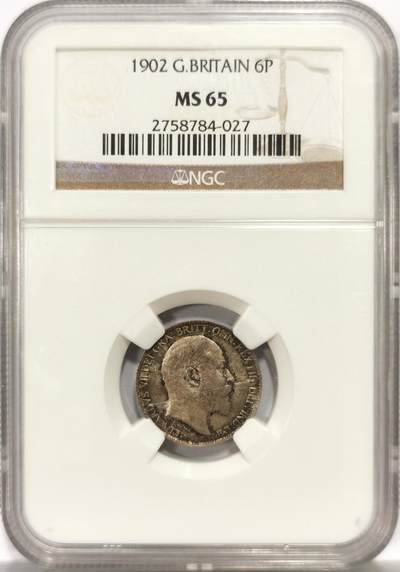 博洋堂世界钱币拍卖第157期（全场包邮） - NGC MS65 英国1902年爱德华七世6便士银币
