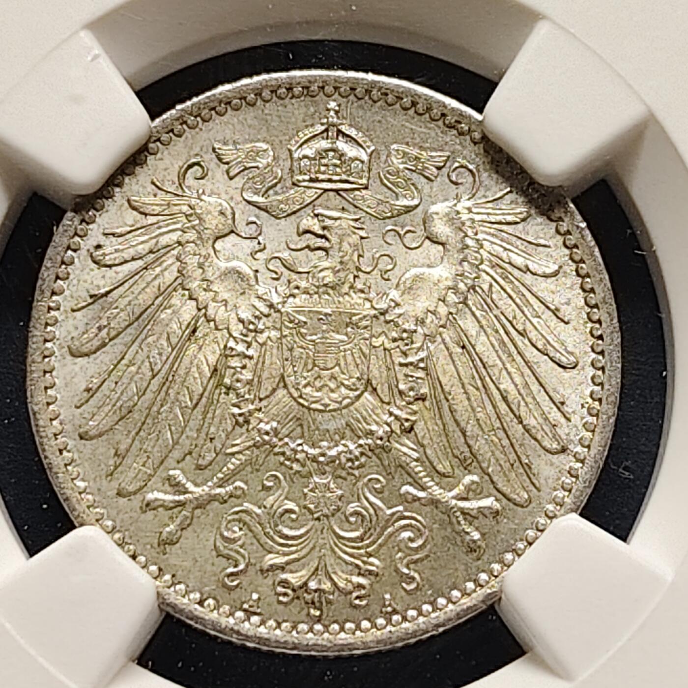 【全场包邮】纯粹捡漏拍495场-持续更新中 德国第二帝国1915年1马克银币（彩色包浆）-NGC MS65