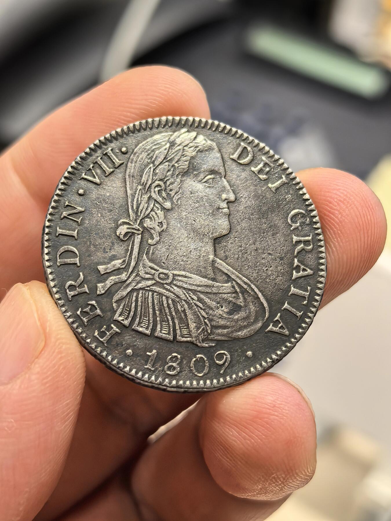 博洋堂世界钱币拍卖第157期（全场包邮） 西属墨西哥1809年费迪南七世4R银币 少见年份和品种，目录定价高，表面有老洗，细节很好