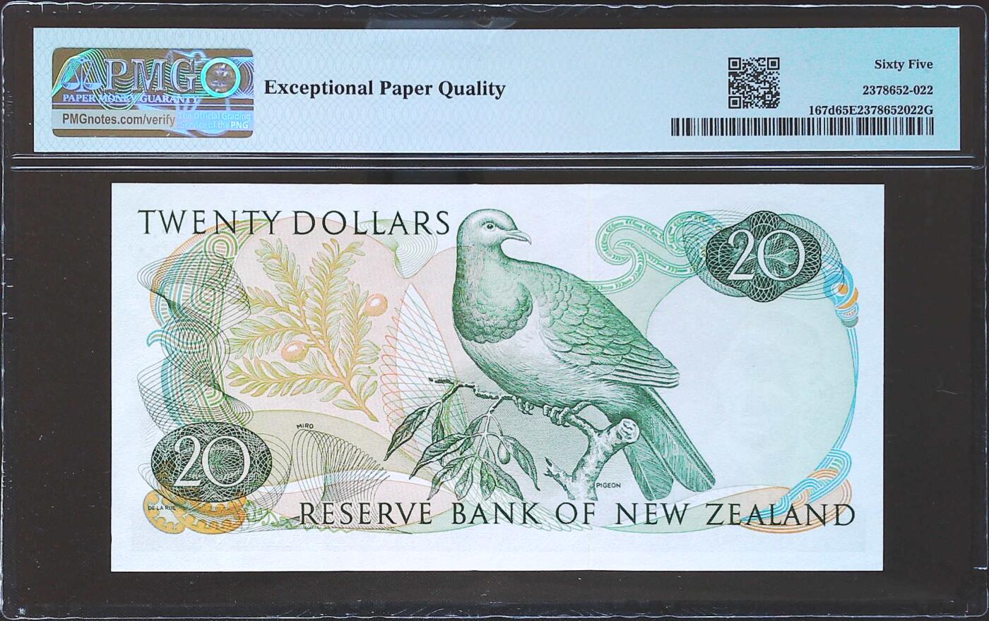 世界靓号纸钞第八十一期 1977-81年新西兰20元 全程无47 PMG65 高冠女王