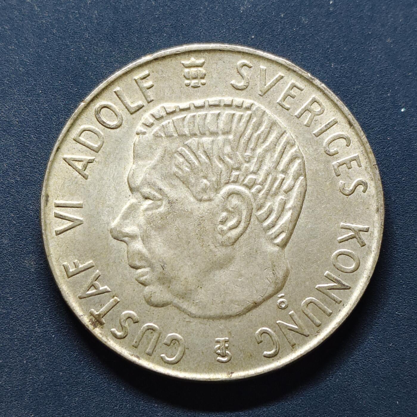 【全场包邮】纯粹捡漏拍495场-持续更新中 瑞典1955年古斯塔夫六世5克朗银币【35毫米18克，纯银价约144元（按20元银价折算）】
