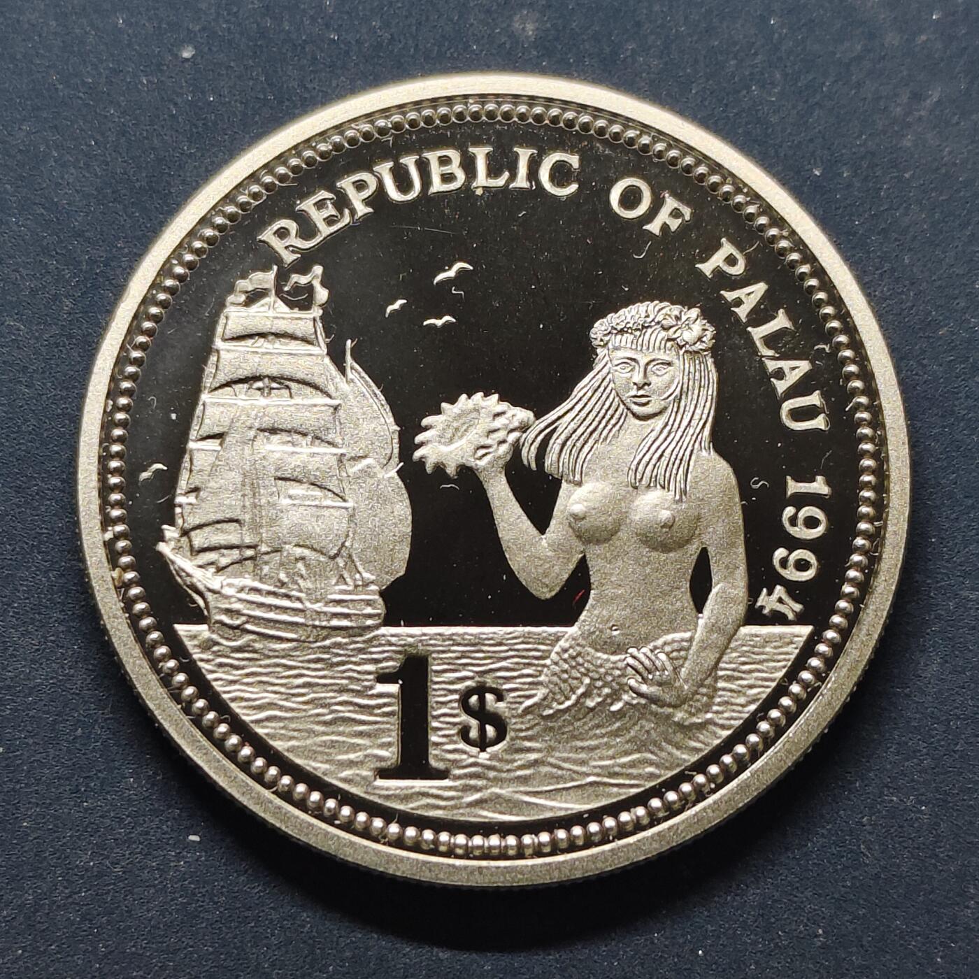 【全场包邮】纯粹捡漏拍494场 帕劳1994年1元《生物多样性公约》海洋保护珊瑚礁世界彩色精制纪念币