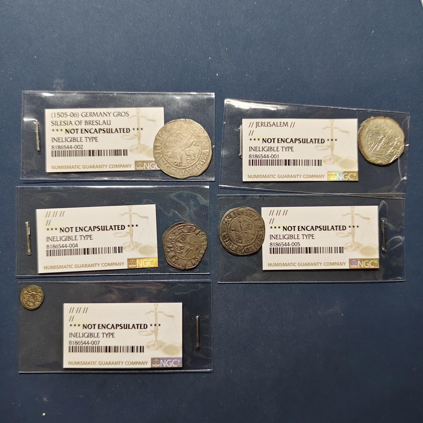 【全场包邮】纯粹捡漏拍494场 【古钱】世界各国各年份NGC评级未入盒打制币5枚一组（含NGC标签）