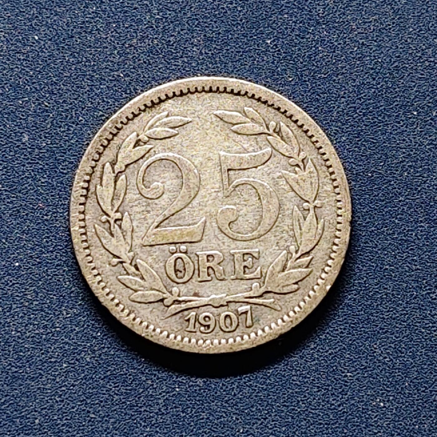 【全场包邮】纯粹捡漏拍494场 瑞典1907年奥斯卡二世25欧尔银币