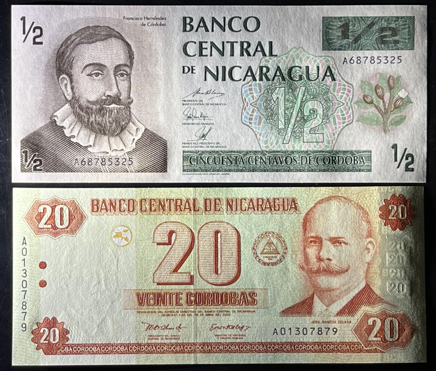 小福收藏拍卖第199期 裸钞场 本期有多张豹子号靓号 瑞士1000法郎 经典提香 毛里求斯首发年大全套 白俄罗斯5000000卢布 苏里南10000盾  爱沙尼亚  苏丹 西班牙 保加利亚 古巴等多国精美纸币 尼加拉瓜 1992年 1/2科多巴+2002年 20科多巴 首版 A冠 1组2张 unc