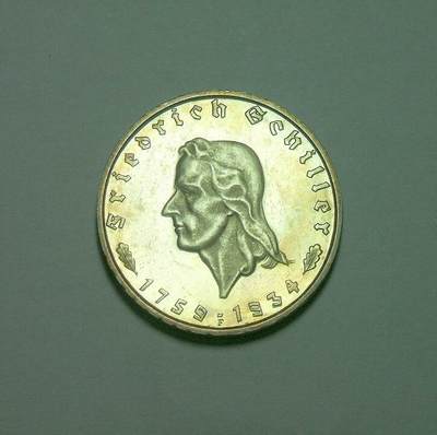 【银】德国第三帝国1934年 席勒2马克纪念银币 稀少精制PROOF版 黄金包浆 - 【银】德国第三帝国1934年 席勒2马克纪念银币 稀少精制PROOF版 黄金包浆