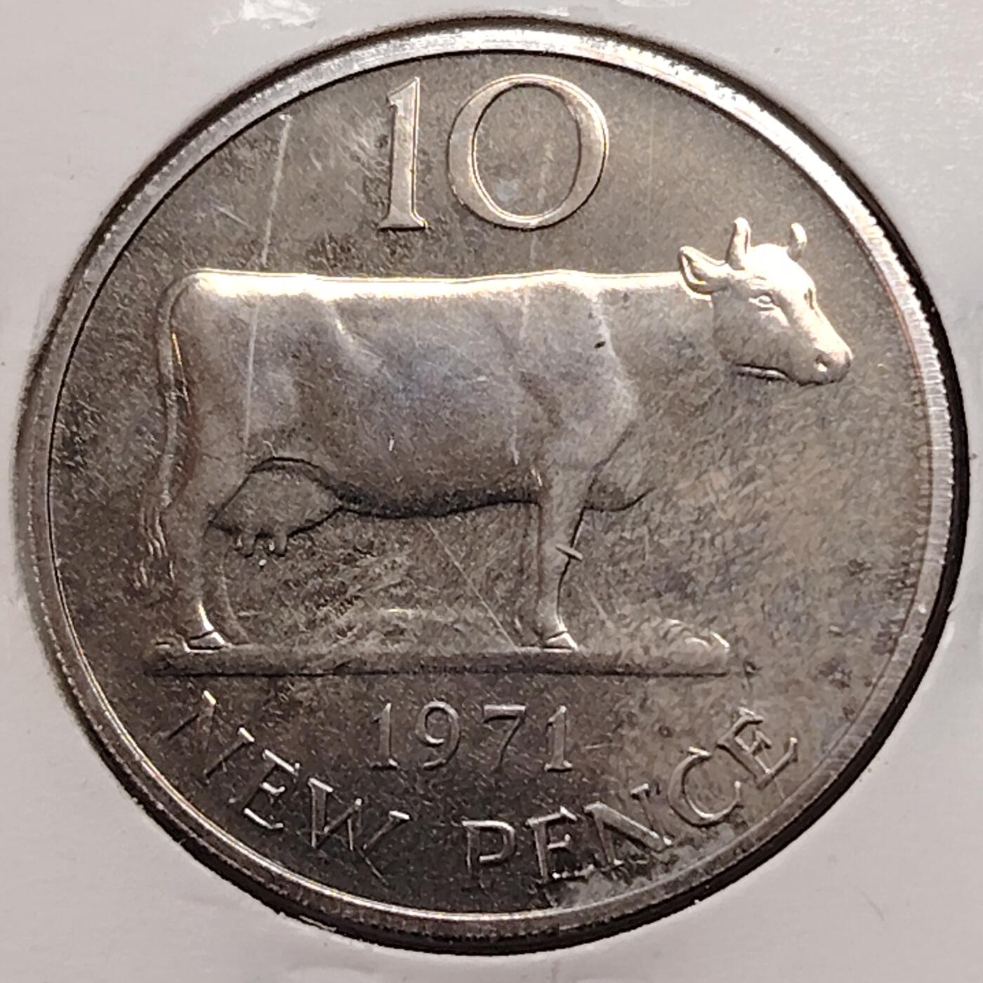 布加迪🐬～世界钱币(上海)🌾第 269 期 /  各国套币和散币 根西岛 1971年 10便士 