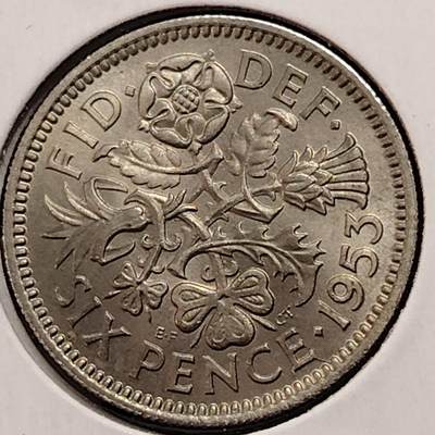 布加迪🐬～世界钱币(上海)🌾第 269 期 /  各国套币和散币 - 英国🇬🇧 1953年 6便士