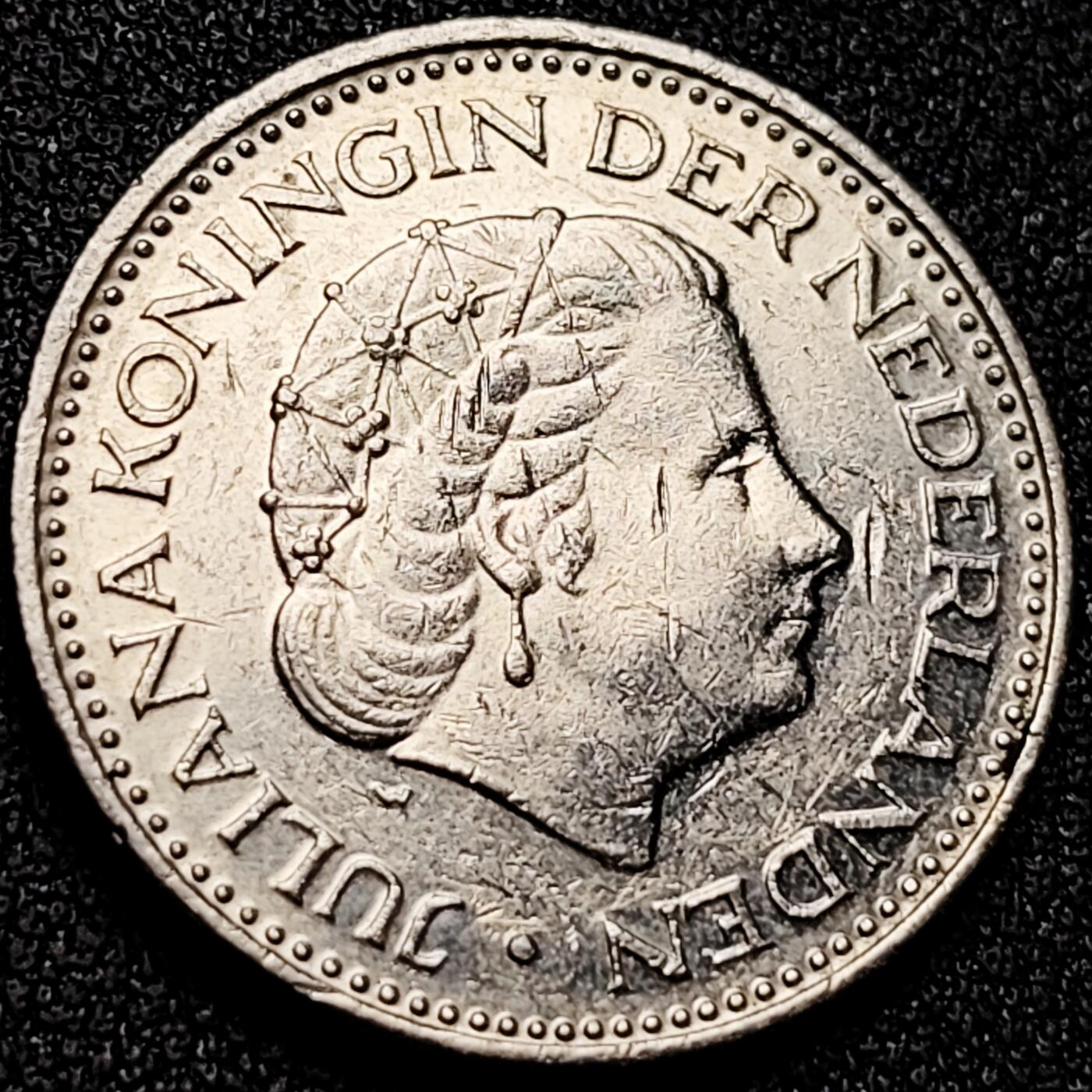 泉币菌-第169场- 精品福利场 1971年 荷兰王国早期1盾 朱莉安娜女王  镍币 硬币 25mm 