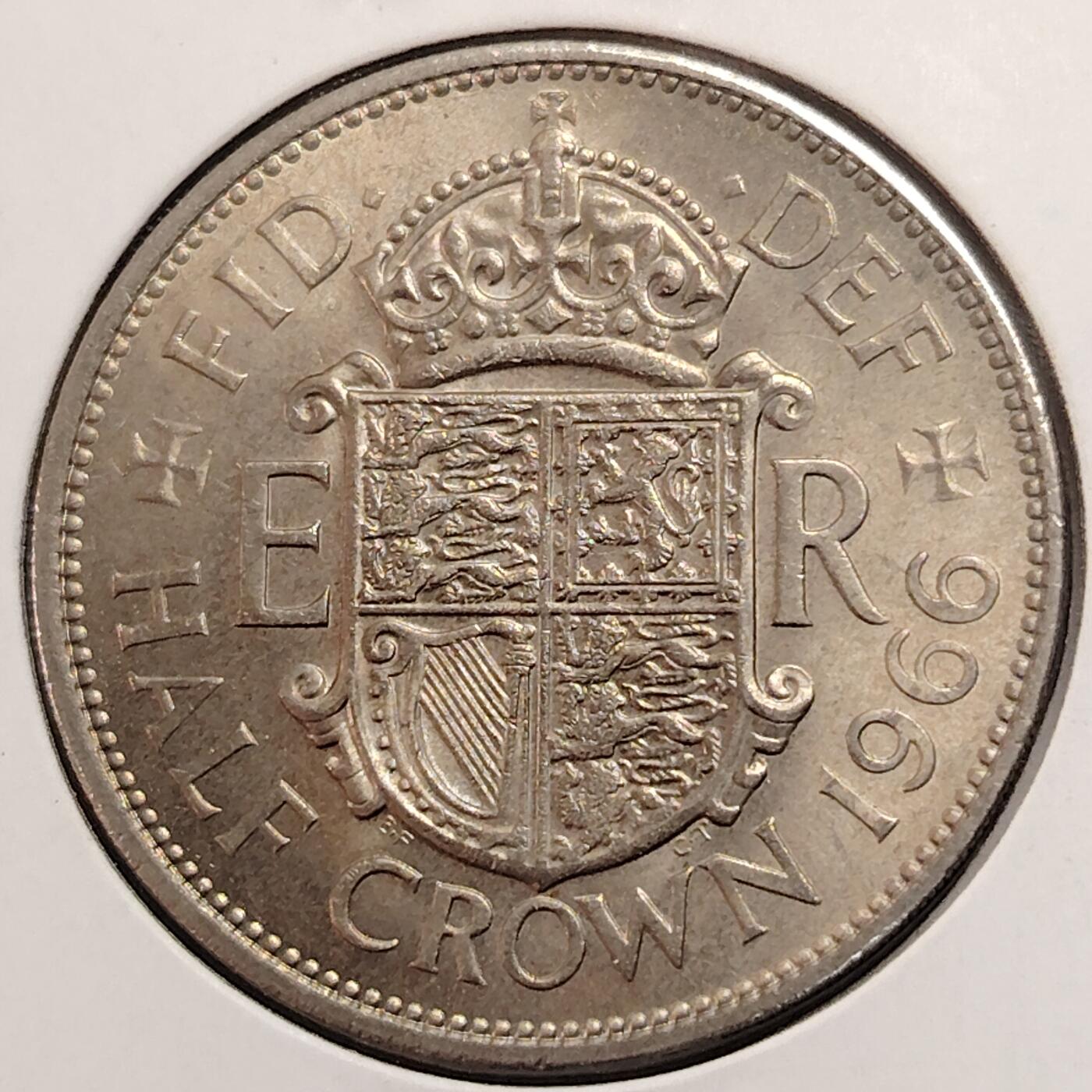 布加迪🐬～世界钱币(上海)🌾第 269 期 /  各国套币和散币 英国🇬🇧 1966年 半克朗 好品较少见