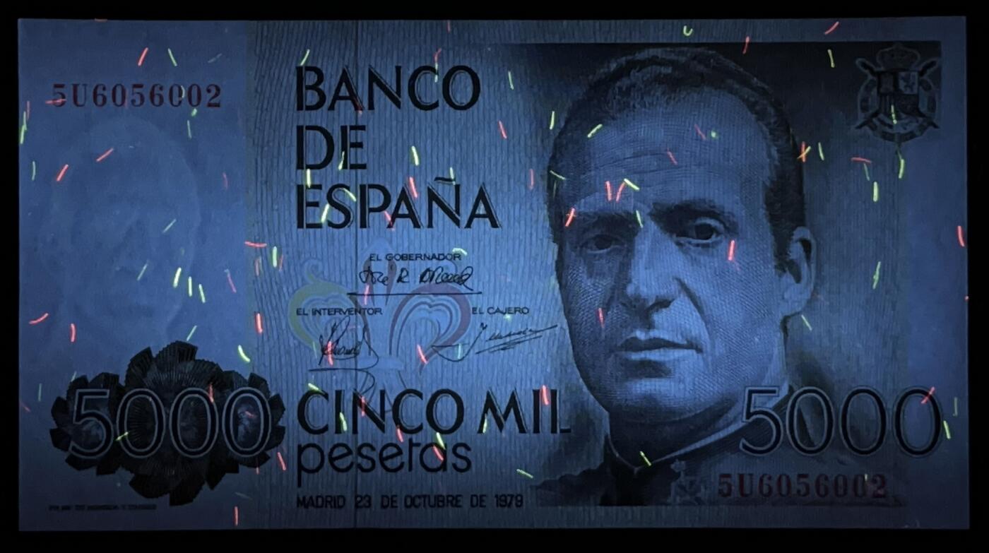 小福收藏拍卖第199期 裸钞场 本期有多张豹子号靓号 瑞士1000法郎 经典提香 毛里求斯首发年大全套 白俄罗斯5000000卢布 苏里南10000盾  爱沙尼亚  苏丹 西班牙 保加利亚 古巴等多国精美纸币 西班牙 1979年 5000比塞塔 倒一版 靓号6056002 unc