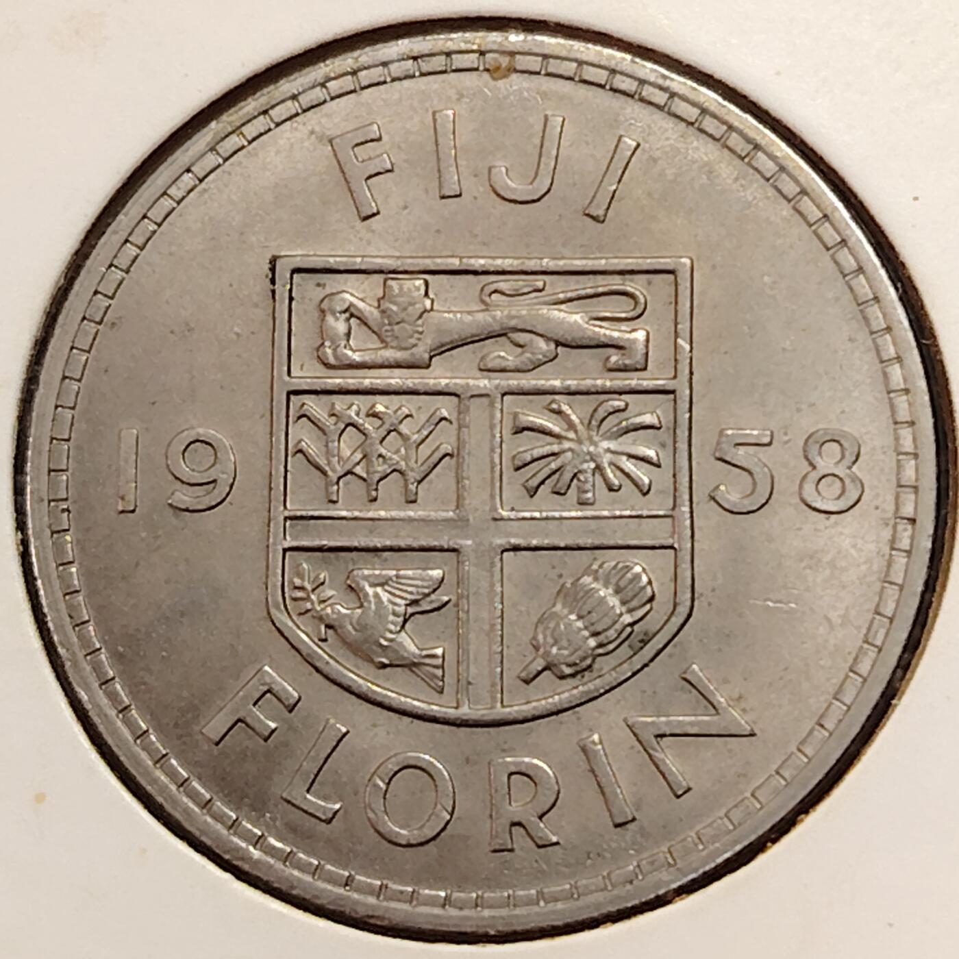 布加迪🐬～世界钱币(上海)🌾第 269 期 /  各国套币和散币 英属斐济🇫🇯 1958年 1弗洛林