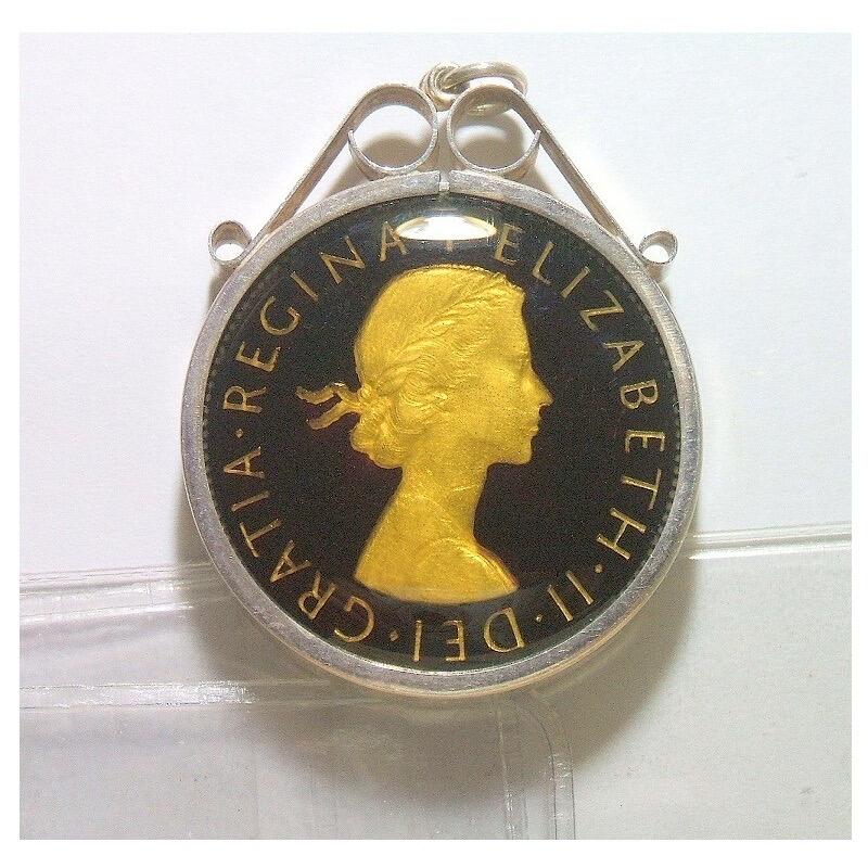 【旋风钱币】1月17日19:00准时开拍 精美欧洲币章、银币银章、第三帝国钱币等 全场包邮！ 纯手工 英国1963年伊丽莎白珐琅镀金高浮雕精制带釉币章吊坠 带银圈 33MM
