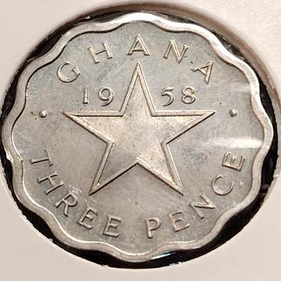 布加迪🐬～世界钱币(上海)🌾第 269 期 /  各国套币和散币 - 加纳🇬🇭 1958年 3便士