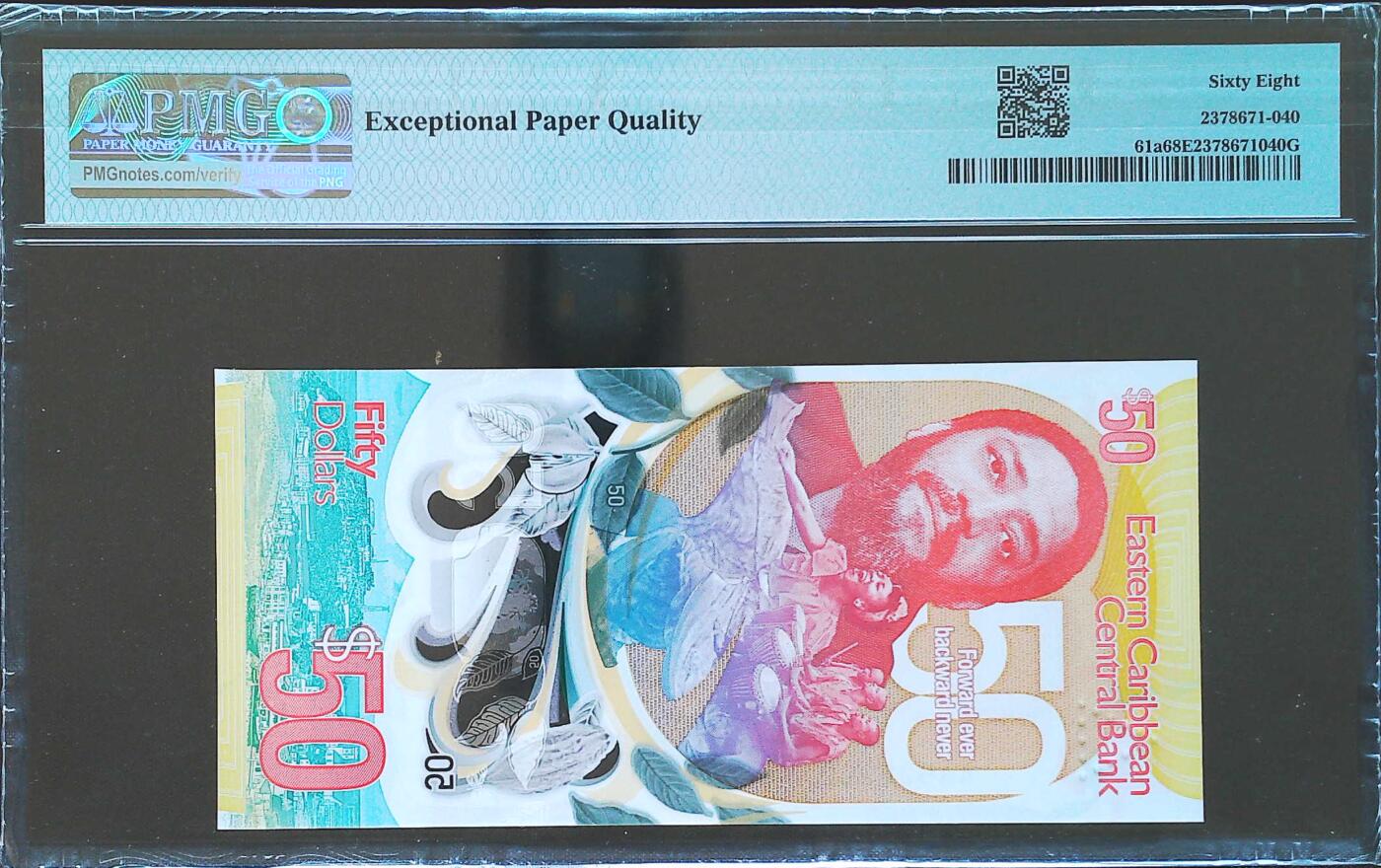 世界靓号纸钞第八十一期 2024年东加勒比50元纪念钞 首发AA冠 超级靓号 数二 全程无3457 老虎号22222 PMG68 超高分 冠军分 难出分品种