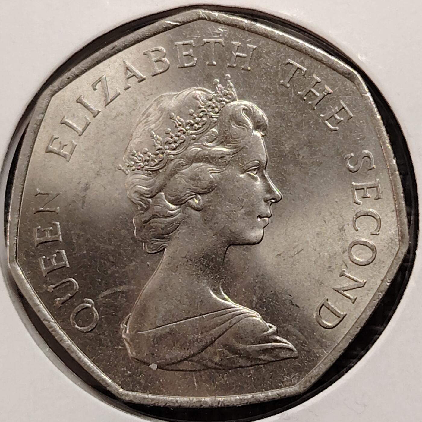 布加迪🐬～世界钱币(上海)🌾第 269 期 /  各国套币和散币 泽西岛 1969年 50便士 原光好品