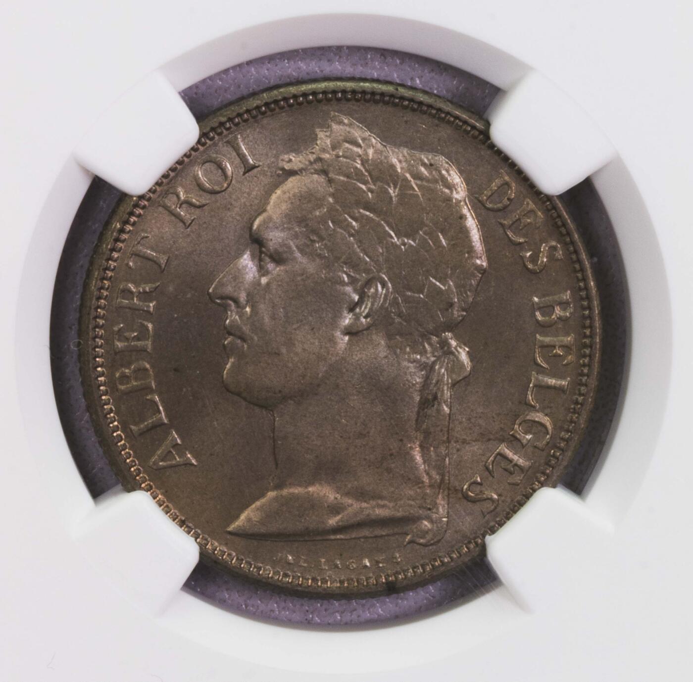 NGC-MS65 1920比属刚果1法郎镍币 唯一冠军分