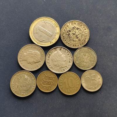 【全场包邮】纯粹捡漏拍494场 - 欧洲各国各年份散币9枚一组-保加利亚+瑞士+爱沙尼亚+比利时+罗马尼亚