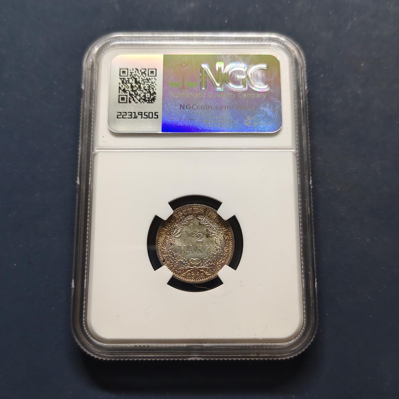 【全场包邮】纯粹捡漏拍495场-持续更新中 德国第二帝国1914年1/2马克银币（彩色包浆）-NGC MS65