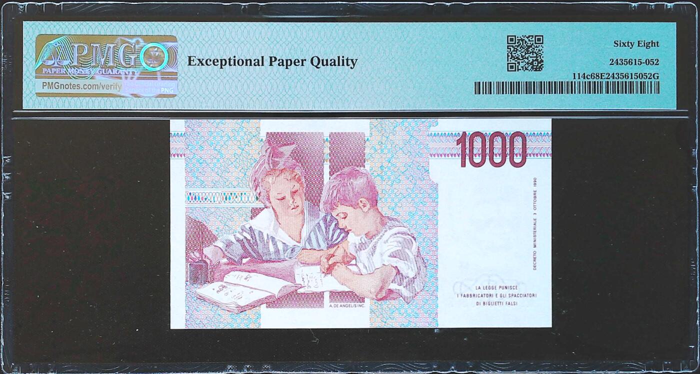 世界靓号纸钞第八十一期 1990年意大利1000里拉 全程无47 豹子号888 PMG68 超高分