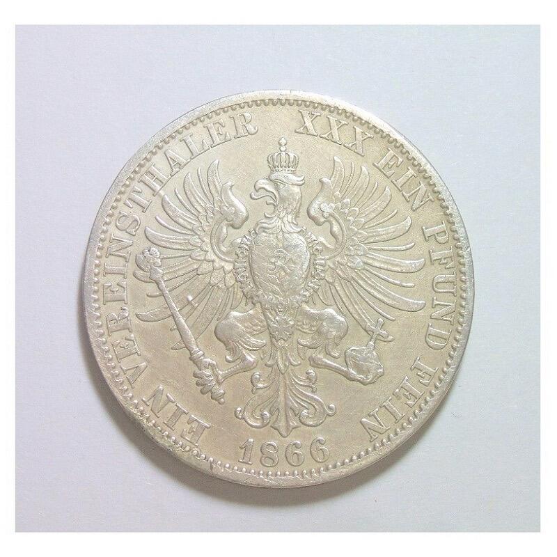 【旋风钱币】1月17日19:00准时开拍 精美欧洲币章、银币银章、第三帝国钱币等 全场包邮！ 【银】德国普鲁士1866年 威廉一世洋葱头1泰勒银币 极美品