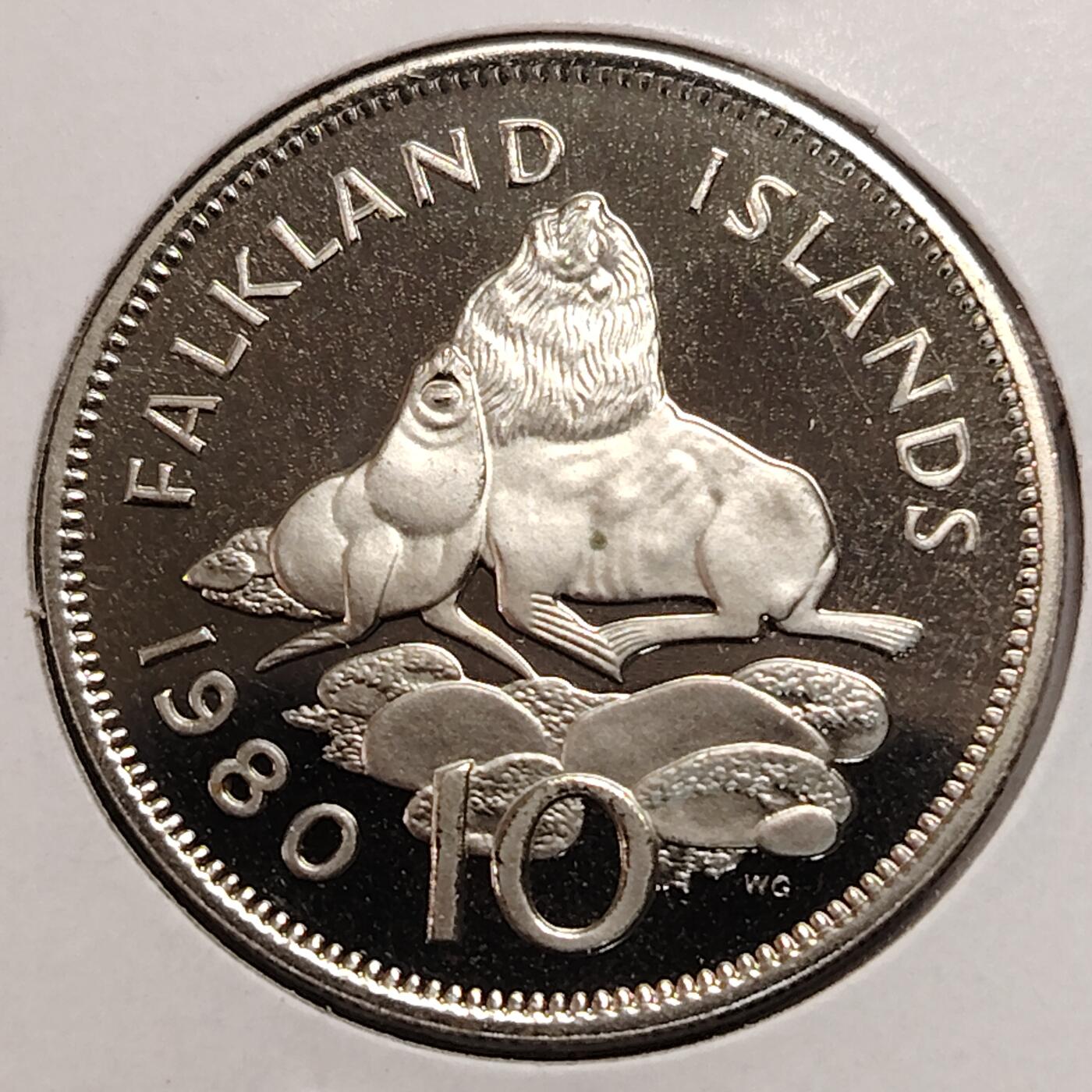 布加迪🐬～世界钱币(上海)🌾第 269 期 /  各国套币和散币 福克兰群岛🇫🇰 1980年 10便士 精致币