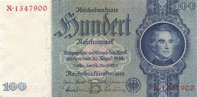 小福收藏拍卖第199期 裸钞场 本期有多张豹子号靓号 瑞士1000法郎 经典提香 毛里求斯首发年大全套 白俄罗斯5000000卢布 苏里南10000盾  爱沙尼亚  苏丹 西班牙 保加利亚 古巴等多国精美纸币 - 德国 1935年 100马克 双尾 unc