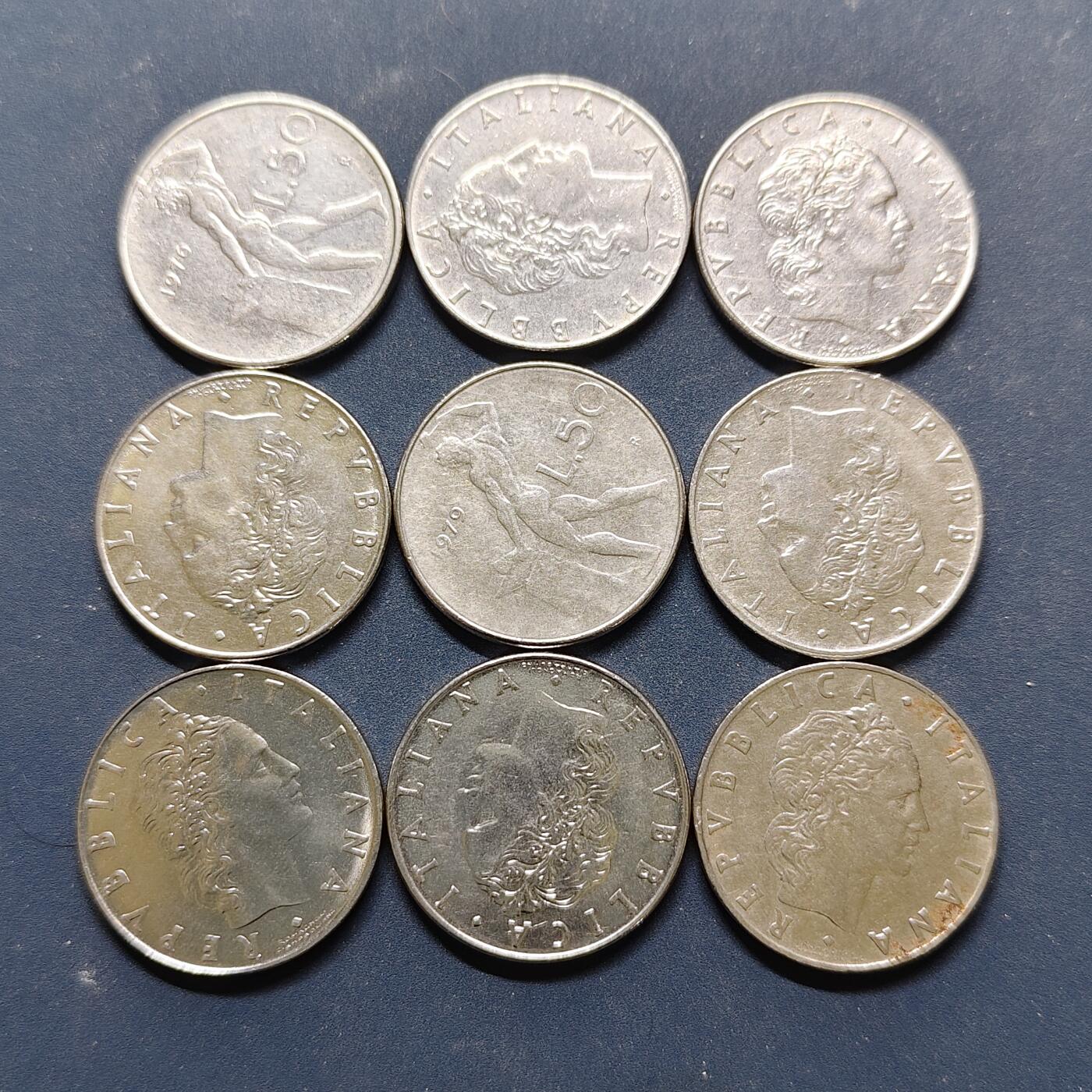 【全场包邮】纯粹捡漏拍494场 意大利各年份50里拉赫菲斯托斯9枚一组