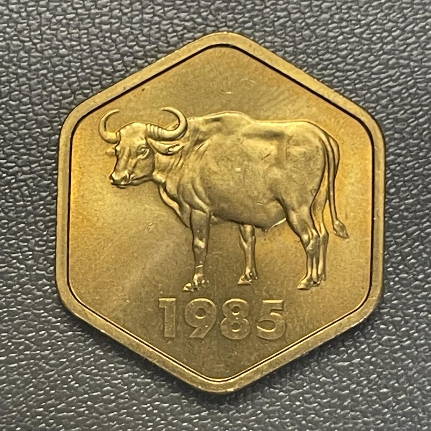 回流0119 日本造币局1985年生肖牛年六角形纪念铜章