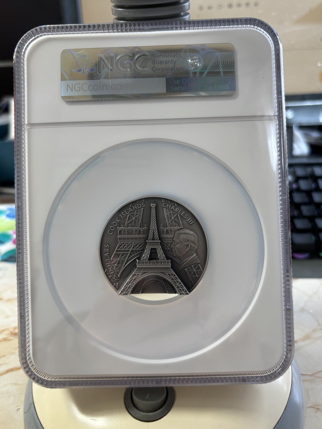 第188期拍卖 库克2024年埃菲尔铁塔5盎司银币NGC-MS70首无盒无证书，999银，发行889枚