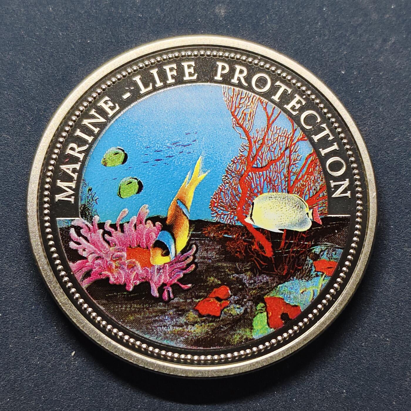 【全场包邮】纯粹捡漏拍494场 帕劳1994年1元《生物多样性公约》海洋保护珊瑚礁世界彩色精制纪念币