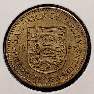 布加迪🐬～世界钱币(上海)🌾第 269 期 /  各国套币和散币 - 泽西岛 1957年 1/4先令