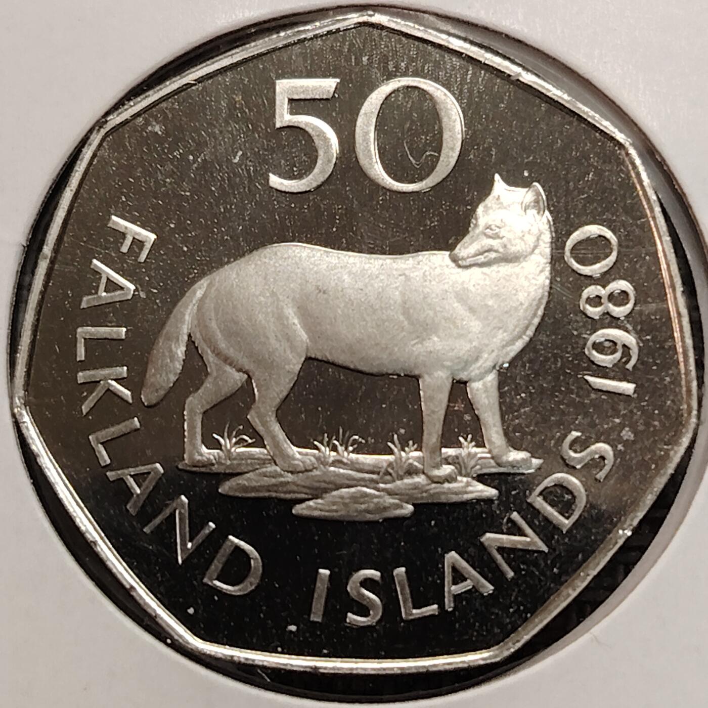 布加迪🐬～世界钱币(上海)🌾第 269 期 /  各国套币和散币 福克兰群岛🇫🇰 1980年 50便士 精致币