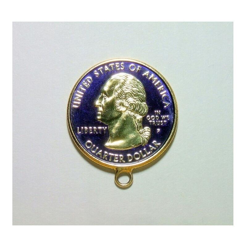 纯手工 美国2001年佛蒙特州 华盛顿琅彩镀金高浮雕精制币章吊坠 25MM