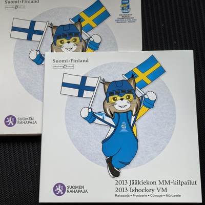 道一币馆币章第一百六十二场 - 原包装 芬兰2013年冰球世锦赛欧元套装九枚 含5欧元纪念币