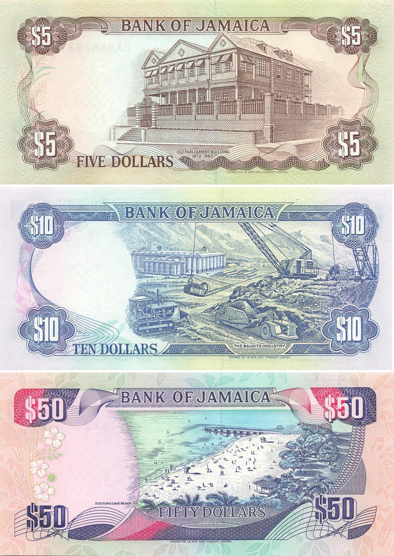 小福收藏拍卖第199期 裸钞场 本期有多张豹子号靓号 瑞士1000法郎 经典提香 毛里求斯首发年大全套 白俄罗斯5000000卢布 苏里南10000盾  爱沙尼亚  苏丹 西班牙 保加利亚 古巴等多国精美纸币 牙买加 1985-1999年 5 10 50元 1组3张（2张无47）unc