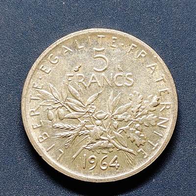 【全场包邮】纯粹捡漏拍494场 - 法国1964年播种女神5法郎银币【29毫米12克，纯银价约200元（按20元银价折算）】
