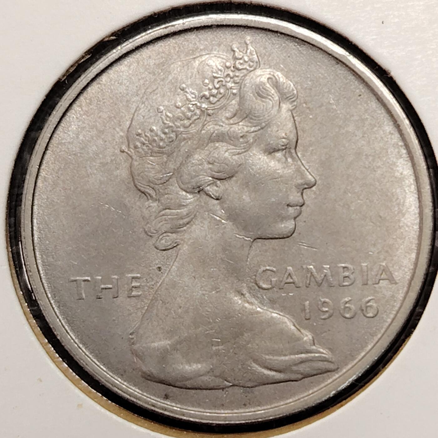 布加迪🐬～世界钱币(上海)🌾第 269 期 /  各国套币和散币 英属冈比亚🇬🇲 1966年 1先令