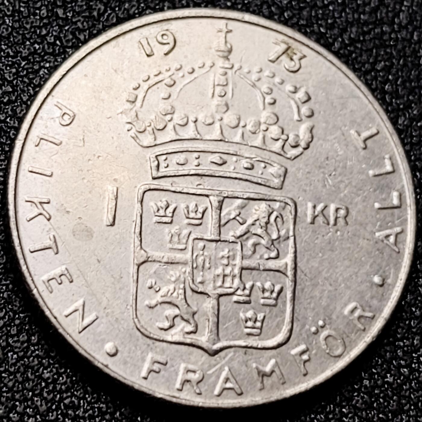 泉币菌-第169场- 精品福利场 瑞典1973年1克朗铜镍币，古斯塔夫六世国王，25mm