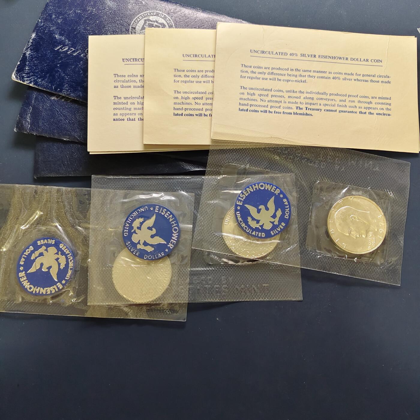 【全场包邮】纯粹捡漏拍495场-持续更新中 美国1971年1元官方封装艾森豪威尔S版精制银币3套-盒证全【38.1毫米24.6克，纯银价约590元（按20元银价折算）】