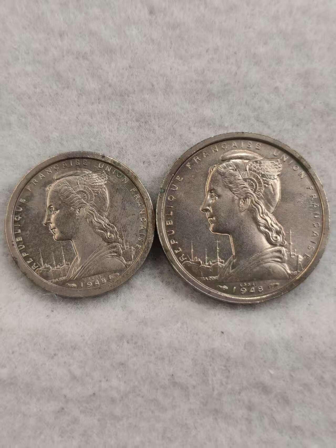 G&W世界散币，银币处理专场（第43场） 法属赤道非洲1948年1, 2法郎 2枚  样币