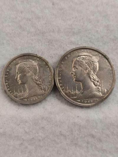 G&W世界散币，银币处理专场（第43场） - 法属赤道非洲1948年1, 2法郎 2枚  样币