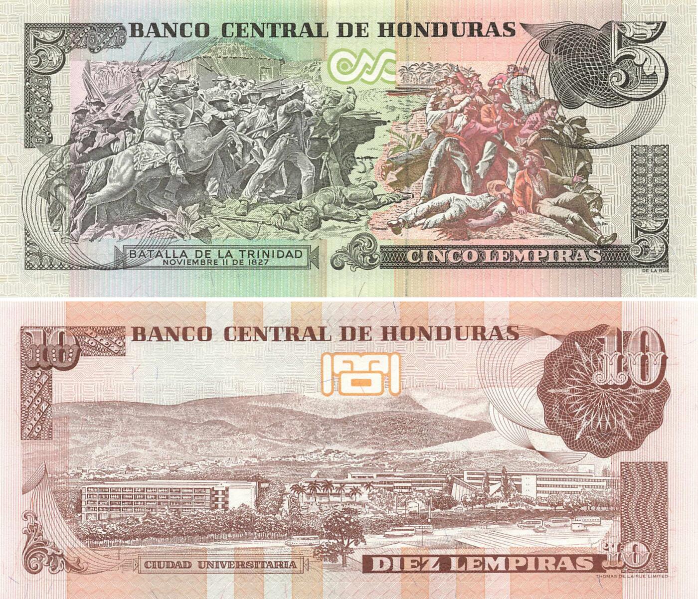 小福收藏拍卖第199期 裸钞场 本期有多张豹子号靓号 瑞士1000法郎 经典提香 毛里求斯首发年大全套 白俄罗斯5000000卢布 苏里南10000盾  爱沙尼亚  苏丹 西班牙 保加利亚 古巴等多国精美纸币 洪都拉斯 1997年 5伦皮拉 P-81b +2000年 10伦皮拉 无47 国内独家 1组2张 unc