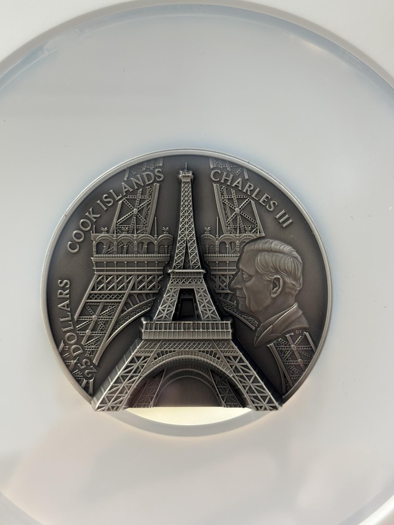 第188期拍卖 库克2024年埃菲尔铁塔5盎司银币NGC-MS70首无盒无证书，999银，发行889枚