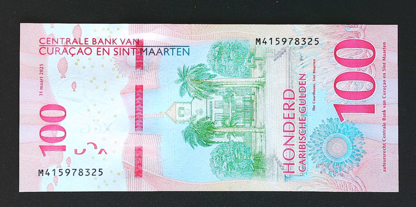 世界靓号纸钞第八十一期 2025年库拉索和圣马丁100盾 全程无4 全新UNC