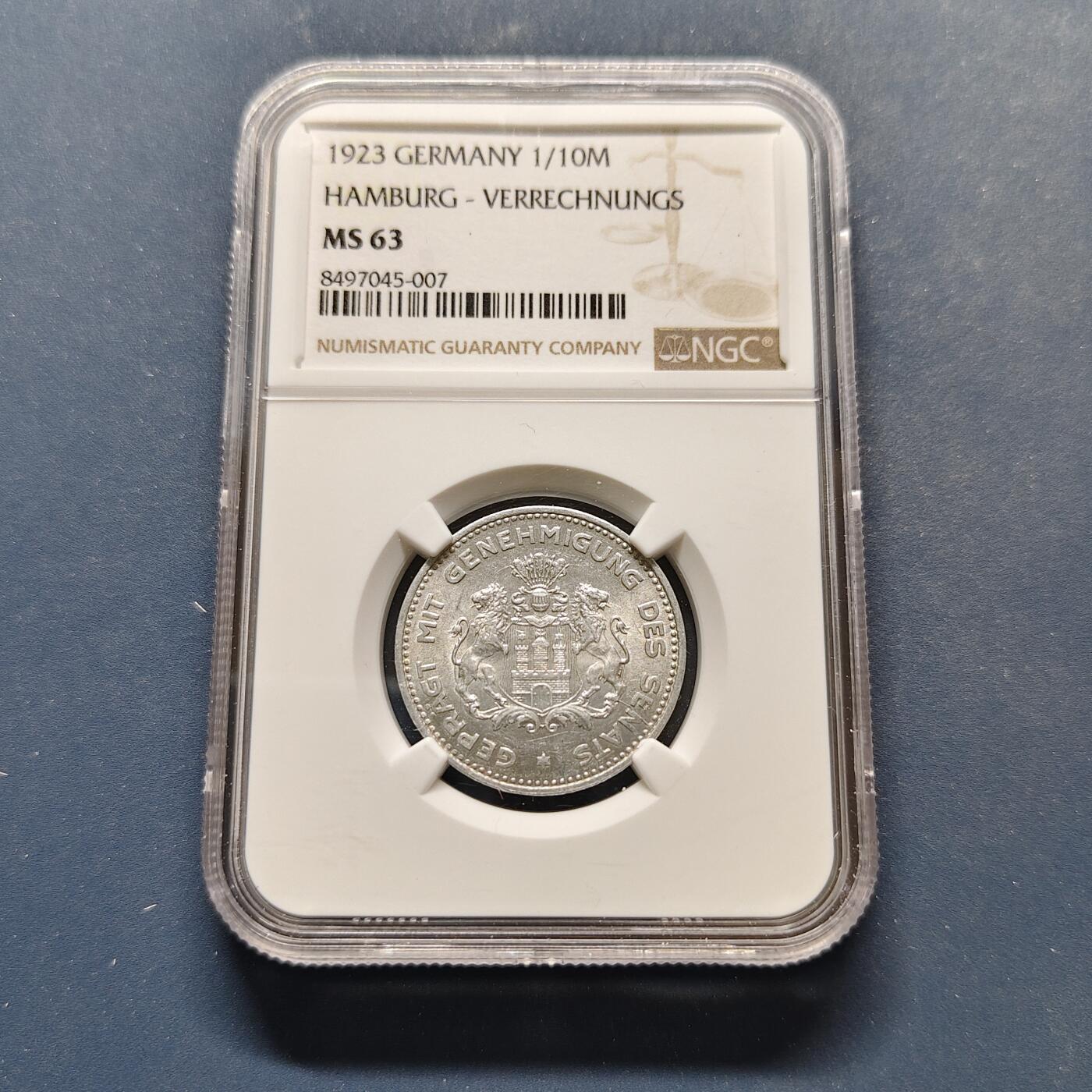 【全场包邮】纯粹捡漏拍495场-持续更新中 德国紧急状态汉堡1923年1/10马克-NGC MS63
